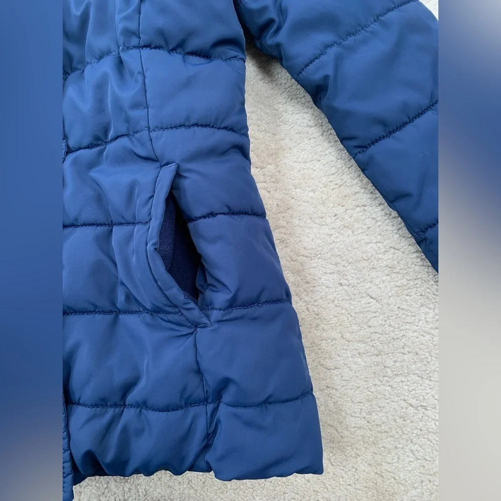 Mini Boden Size 11-12 Years Navy Winter Hooded Parka Coat Fuzzy Sherpa Lining